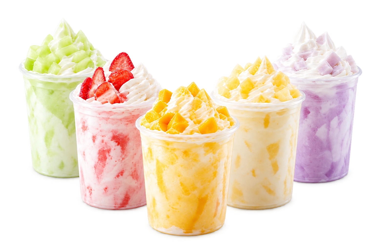 Five colorful boba drinks